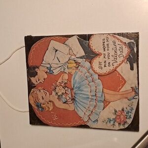 Vintage Valentine Wooden Plaque with Couple Illustration